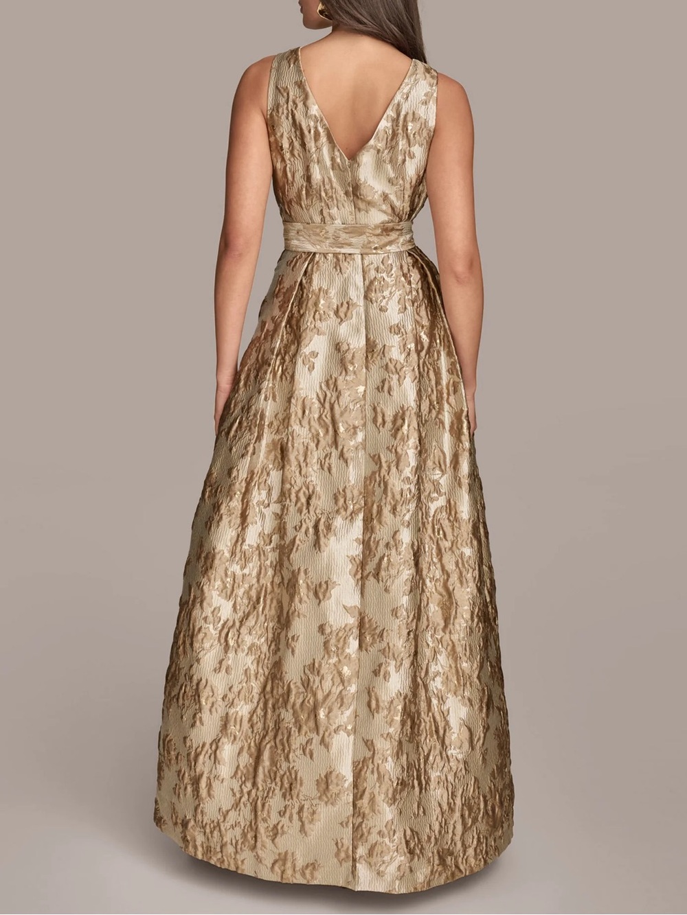 NWT Donna Karan Gold Brocade Sleeveless Wrap Ball Gown Frosted Beige 
Size 12 - Picture 2 of 16